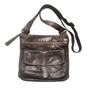 Roots Canada Dark Brown Pebbled Leather Crossbody Messenger Bag Adjustable Strap
